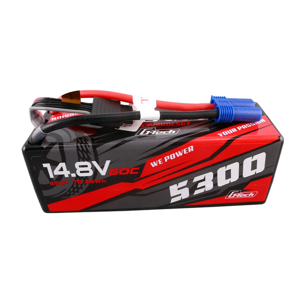 GENS ACE - 5300mAh 4S 14.8V 60C Hard Case LiPo Battery 138x46x50mm 589g with EC5 Plug and XH Balance (GA5300-4S60-HC-EC5)