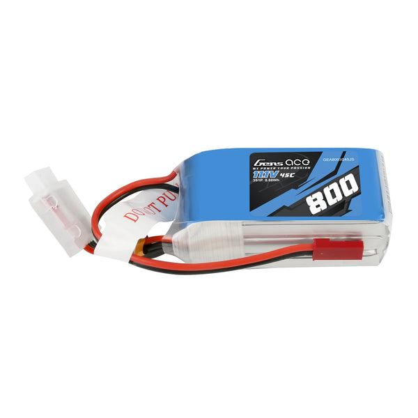 GENS ACE - 800mAh 3S 11.1V LiPo Battery 52x30x23mm 72g JST Plug & XH Balance (GA0800-3S45-JST)