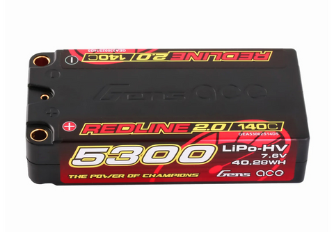 Gens Ace Redline 2.0 2S 7.6V 5300mAh 140C HV Li-Po Hard Case Shorty Battery