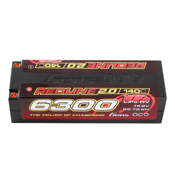 GENS ACE - Redline 2.0 6300mAh 4S 15.2V 140C HardCase 59# HV LiPo Battery with 5.0mm bullet 452g 139x47x37mm (GA6300-4S140-RL2.0)