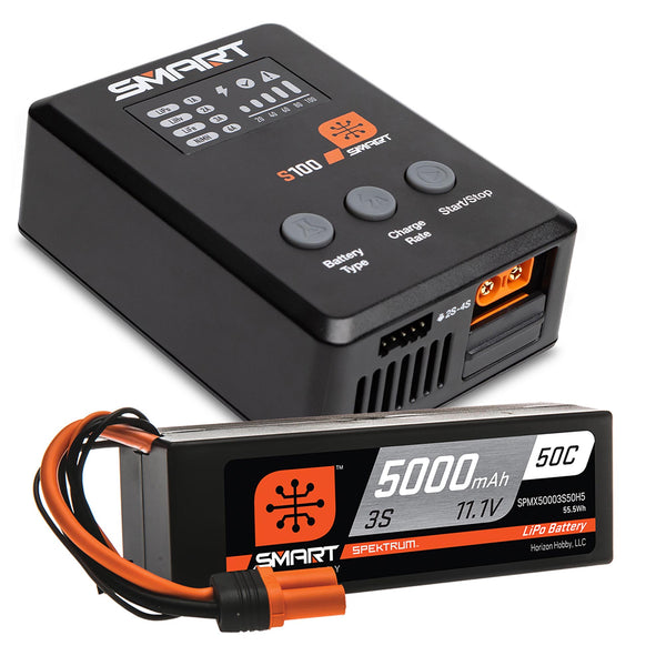SPEKTRUM - Smart Powerstage Surface Bundle: 5000mAh 3S 50C LiPo Battery (IC5) / 100W S100 Charger (SPMX-1034)