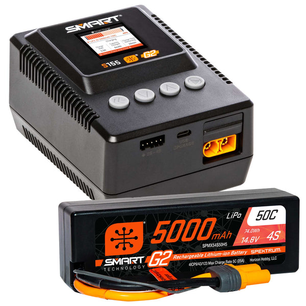 SPEKTRUM - Smart Powerstage 4S Surface Bundle: G2 5000mAh 4S LiPo IC5 & S155 Charger (SPMXPSS400)