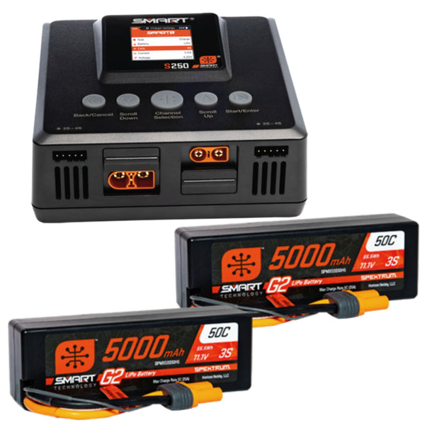 SPEKTRUM - Smart Powerstage 6S Surface Bundle: (2) G2 5000mAh 3S LiPo IC5 & S250 Charger (SPMXPSS600)
