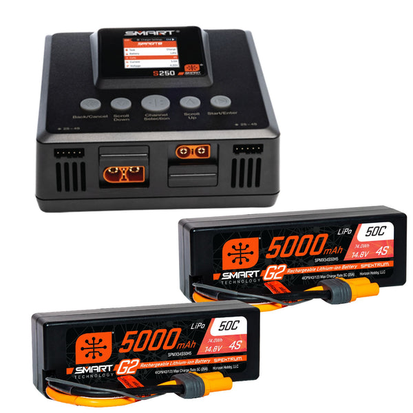 SPEKTRUM - Smart Powerstage 8S Surface Bundle: (2) G2 5000mAh 4S LiPo IC5 & S250 Charger (SPMXPSS800)