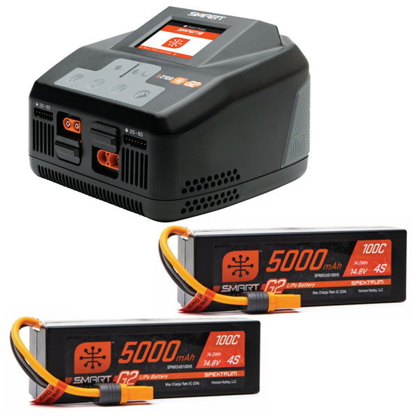 SPEKTRUM - Smart Powerstage 8S Surface Bundle: (2) G2 5000mAh 4S LiPo IC5 & S2100 Charger (SPMXPSS850)