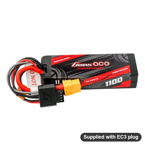 GENS ACE - 1100mAh 3S 11.1V 60C Hardcase LiPo Battery with EC3 Plug 92.8x31.8x17.6mm 107g suits Grom (GA1100-3S60-EC3)
