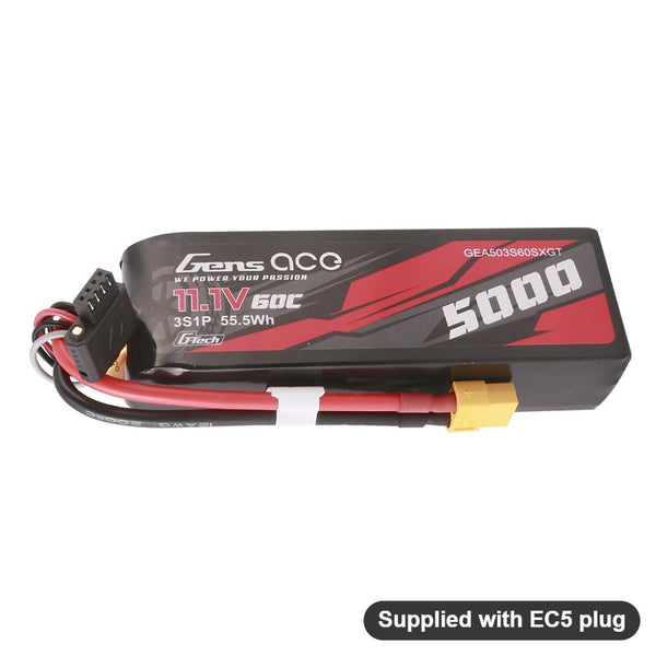 GENS ACE - 5000mAh 3S 60C 11.1V G-Tech Short-Size LiPo Battery Pack with EC5 Plug 128x44.5x28.2mm 348g (GA5000-3S60-SHORT-EC5)