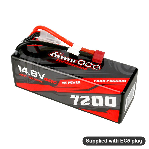 GENS ACE - 7200mAh 4S 14.8V 60C Hardcase LiPo Battery with EC5 Plug 138x47x50mm 617g (GA7200-4S60-HC)