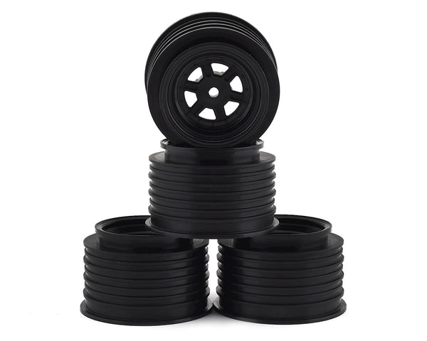 DE RACING - Gambler Rear Wheels for Late Model / MWM / Street Stock / 12mm Hex / AE -TLR / BLACK (4 PC) 1.7/2.2in (DER-GLR-AB)