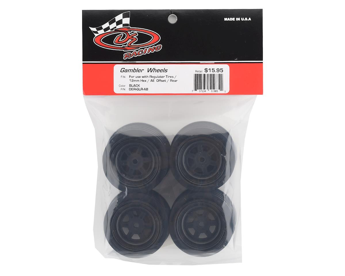 DE RACING - Gambler Rear Wheels for Late Model / MWM / Street Stock / 12mm Hex / AE -TLR / BLACK (4 PC) 1.7/2.2in (DER-GLR-AB)