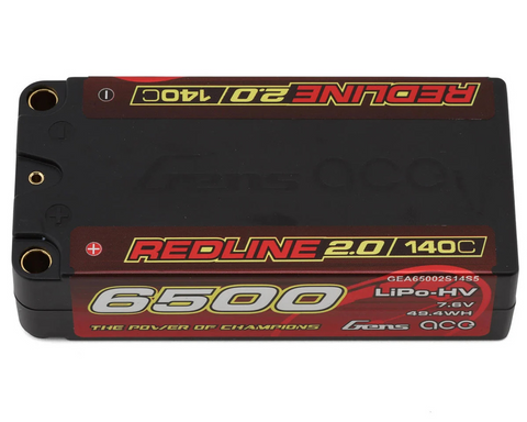 Gens Ace Redline 2.0 2S Shory LiHV Battery 140C (7.6V/6500mAh) w/5mm Bullets