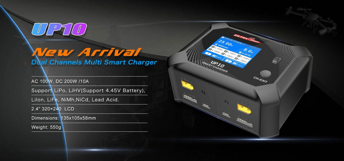 Ultra Power UP10 Smart Dual Balance Charger AC100W/DC200W 2.4 inch IPS Colorful Screen