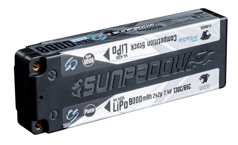 SUNPADOW Competition Lipo Battery 8000mAh-7.4V-130C/65C-5mm Bullet