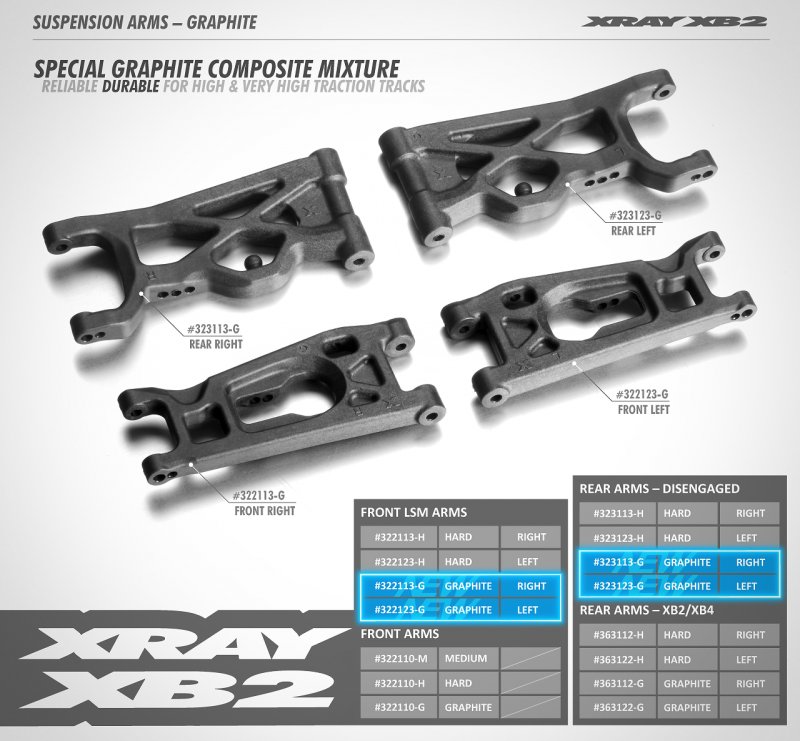 XRAY - Suspension Arm Front - Low Shock Mounting - Lower Right - Hard (322113-H)